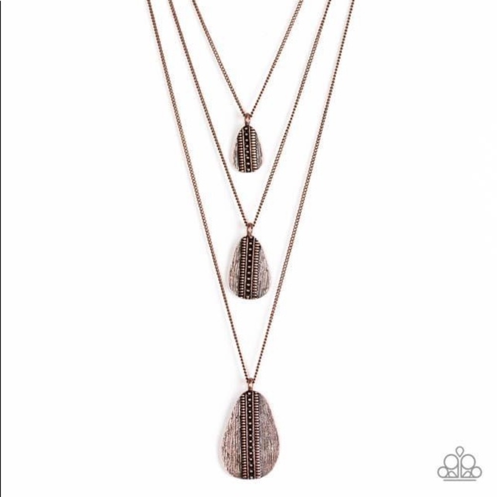 Long 3 Tier Copper Necklace & Matching Earrings